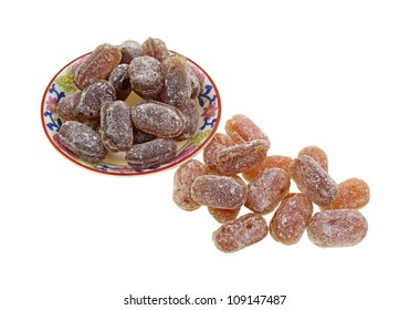 Horehound Hard Candy In A Dish And Foreground.