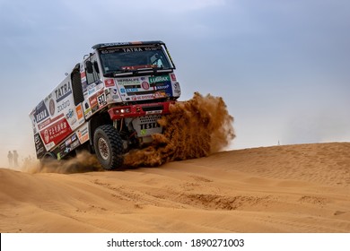Horimlaa, Saudi Arabia - January 7, 2021: Tatra racing truck of Team Tatra Buggyra Racing running Stage 5 of the 2021 Dakar Rally