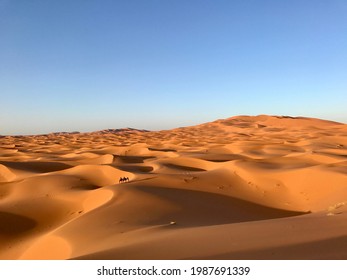 Horizon And Dunes At The Sahara Desert In Morroco
