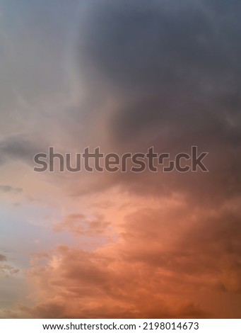 Horizon panorama and dramatic twilight sky and cloud sunset background. Natural sky background texture, beautiful color. Dark clouds, big storm and rain. Weather and nature concept