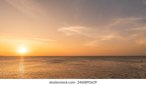 Horizon Sea Sky Background, Sunset sky clouds over sea in the evening with Orange, Yellow sunlight Golden hour in Summer landscape, Dusk sky seascape backgrounds      - Powered by Shutterstock