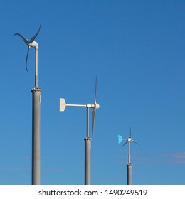 Horizontal Axis Wind Turbine. Three Different Wind Generator. Windmill Modern, Energy Of Future