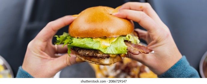 Horizontal Banner Or Header Personal Perspective Gourmet Bacon Burger.