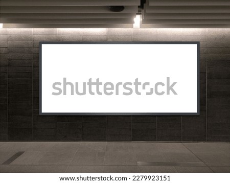 Horizontal blank advertising banners posters mockup in underground tunnel walkway; out-of-home OOH media display space, lightbox; 12 sheet template.