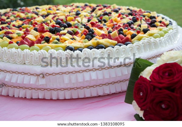 Horizontal Closeup Wedding Cake Whipped Cream Stock Photo Edit