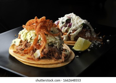 Horizontal Image Of Carnitas And Pulled Chicken Taco’s