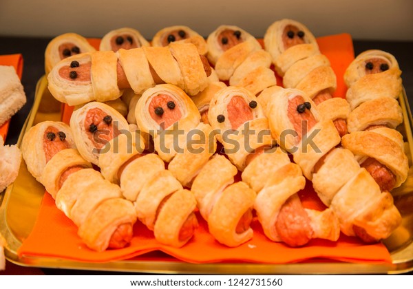 Horizontal Image Detail Savory Appetizers Sausages Food And Drink Stock Image 1242731560