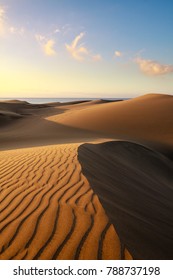 Horizontal Landscape Of Dunes In Gran Canaria Island, Maspalomas.