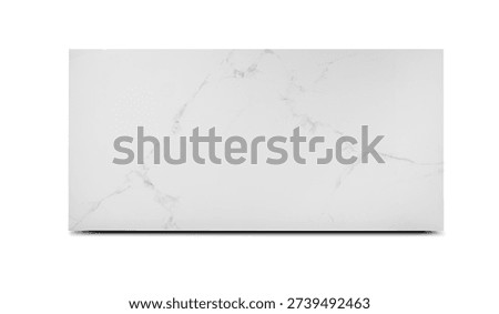 A horizontal large-format porcelain tile featuring a polished white marble surface with delicate grey veining isolated on a white background.