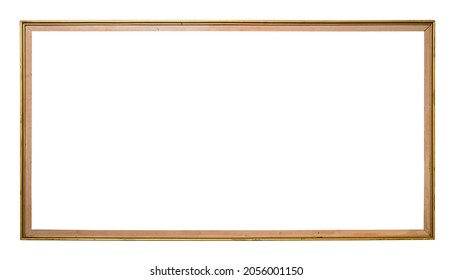 Horizontal Long Narrow Wooden Picture Frame Cutout On White Background