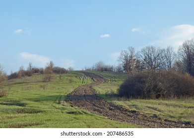 Horizontal Natural Landscape. Fresh Tillage Strip. Spring.