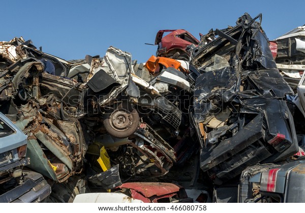 Horizontal photo of a car scrap
yard