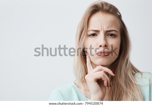 Horizontal Portrait Displeased Woman Blonde Hair Stock Photo Edit
