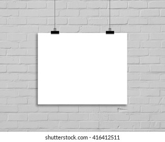 Horizontal Poster Mock Up On Brick Background