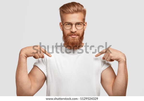 Horizontal Shot Confident Ginger Male Trendy Stock Photo