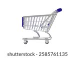 Horizontal shot of an empty tiny shopping cart on white with copy space.