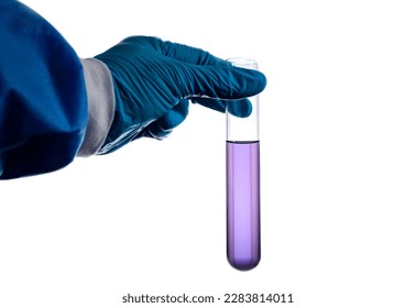 Horizontal shot of hand holding liquid in test tube close up isolated on white background. The concept of searching for an antiviral drug. medicines concept. - Powered by Shutterstock