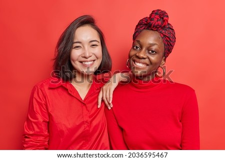 Similar – Image, Stock Photo woman making cuddles to her cute dog sleeping on bed
