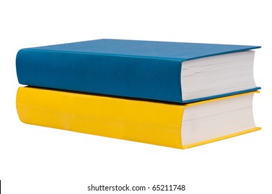 Horizontal stack of two books isolated on white background
