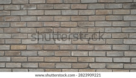 A horizontal close‑up view of a flat brick and mortar wall surface with a typical brickwork pattern. The bricks are varicolored in tan, reddish brown and brown, and their faces are porous, uneven and rough. The bricks show visible irregularities including chips, cracks and indented spots.
