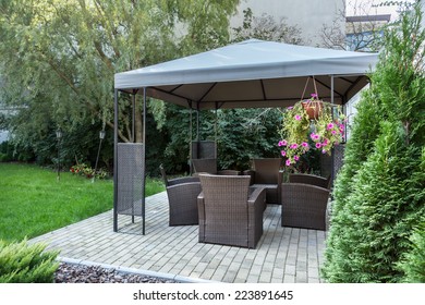 Horizontal View Of Gazebo In The Garden