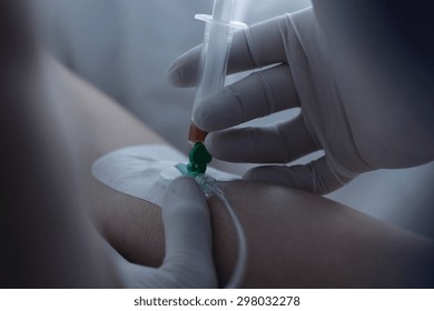 Horizontal View Of IV Drip With Cannula