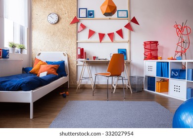 Horizontal View Of Modern Teen Boy Bedroom