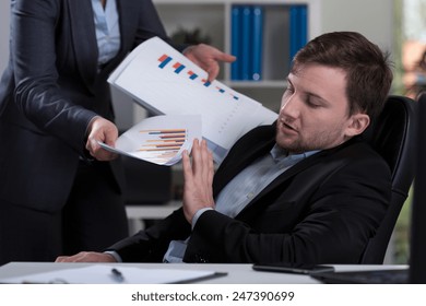 Horizontal View Of Overworked Employee Refusing Work