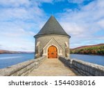 Horizontal view of Saville Dam in autumn