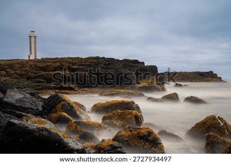 A horizontal view of the Streiti Lighthouse in Eastern Iceland
