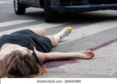 Horizontal View Of Woman Hit By A Car