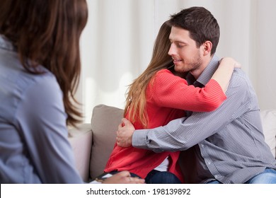 Horizontal view of young couple during psychotherapy