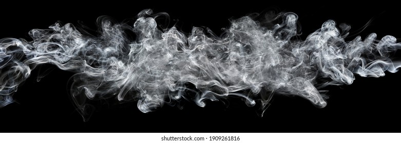 horizontal white smoke isolated on black.