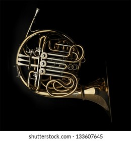 Horn Instrument On Dark Background