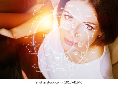 Horoscope Astrology Zodiac Illustration With Young Woman