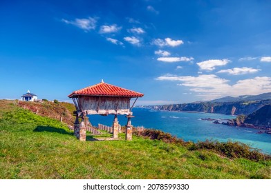 Horreo in Cadavedo, Bay of Biscay, Asturias, Camino del Norte, the Coastal way of Saint James, pilgrimage route along the Northern coast of Spain