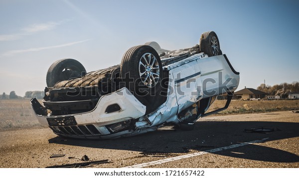 Horrific Traffic Accident Rollover Smoking Burning Stock Photo (Edit ...