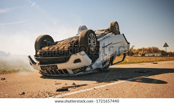 Horrific Traffic Accident Rollover Smoking Burning Stock Photo (Edit ...