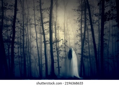 Horror Background Ghostly Figure Enchanted Forest Stock Photo ...
