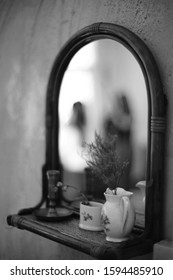 Horror reflection in the old mirror