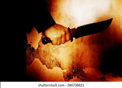 Horror Scene Of Man With Knife,Serial Killer Or Violence Concept Background