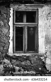 Horror Scene Of A Scary Woman. Ghost At The Grunge Window.