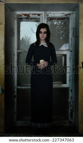 Horror Scene of with scary woman in long dress