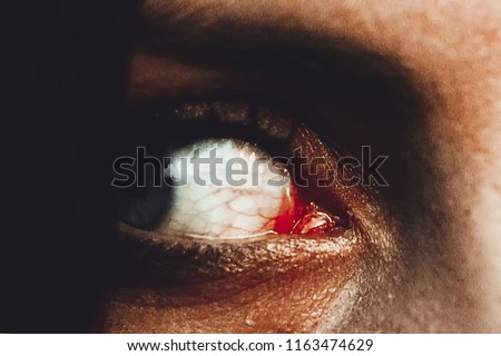 Horror scene of a scary woman's eye close up