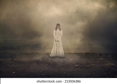 Horror Scene With White Dress Scary Girl