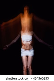 Horror Shot: Soul Is Leaving Body Of A Woman. Blurry Effect