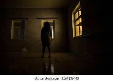 Horror Silhouette Inside Abandoned Creepy Room Stock Photo 2167136445 ...