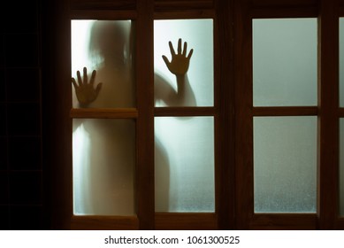 Horror Woman Behind Window Glass Black Stock Photo 1061300525 ...