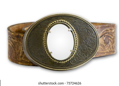 horse belt buckle on leather belt