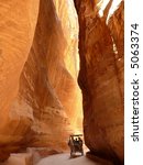 A horse carriage in a gorge, Siq canyon, Petra, Jordan. More Petra pics in my port.